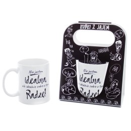 Kubek ceramiczny 'Nie jestem Idealna...' biały w ozdobnym czarnym opakowaniu