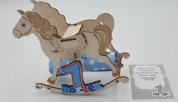 Konik sklejka 1 roczek - niebieska kartka życzenia