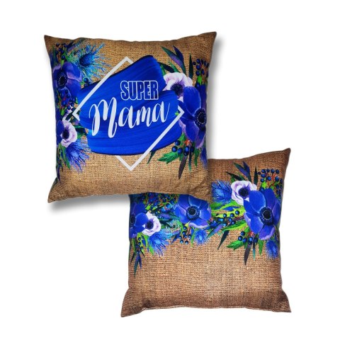 Poduszka Kwiaty "Super Mama" Niebieska