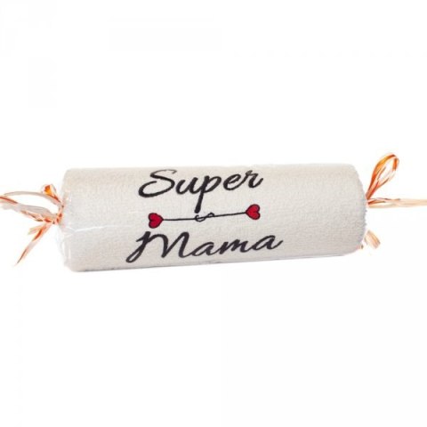 Ręcznik - cukierek z haftem "Super Mama" Ecru