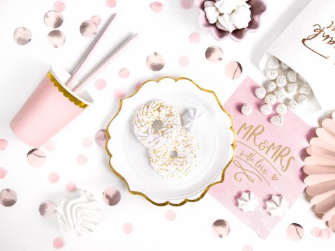 Talerzyki papierowe w kolorze białym ze złotymi brzegami 18,5 cm 6 szt.