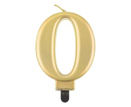Świeczka cyfra 0 urodziny, metalik złota