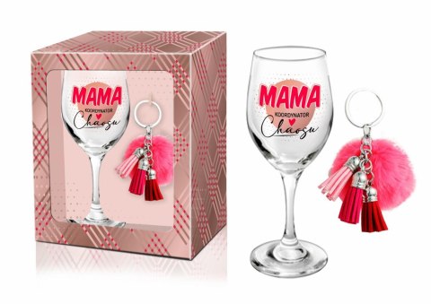 Kieliszek do wina+pompon z chwostem "Mama Koordynator Chaosu"