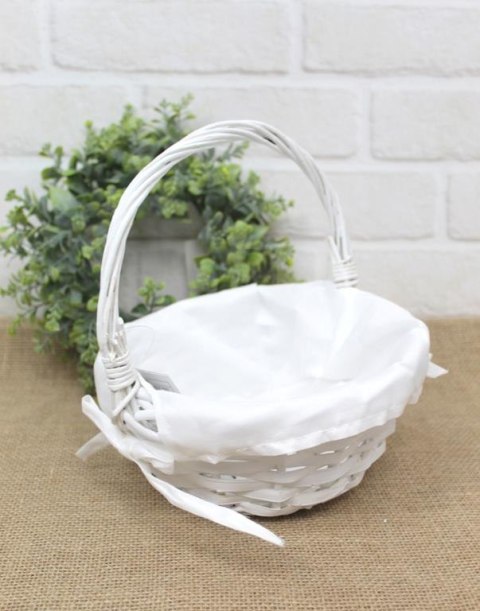 Koszyk wiklinowy okrągły wyściełany materiałem BIAŁY TG70546