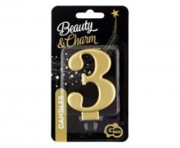 Świeczka B&C cyferka 3 metalik złota 8,0 cm