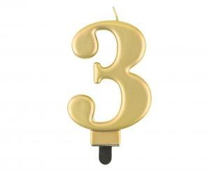 Świeczka B&C cyferka 3 metalik złota 8,0 cm