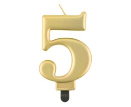Świeczka cyfra 5 urodziny metalik złota 8 cm