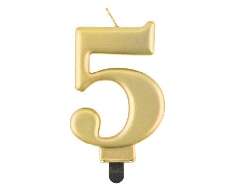 Świeczka cyfra 5 urodziny metalik złota 8 cm