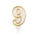 Świeczka cyfra 9 urodziny złoty kontur