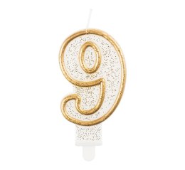 Świeczka cyfra 9 urodziny złoty kontur