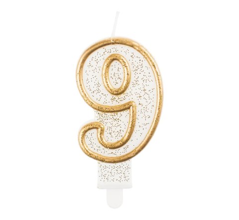 Świeczka cyfra 9 urodziny złoty kontur