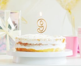 Świeczka cyfra 9 urodziny złoty kontur