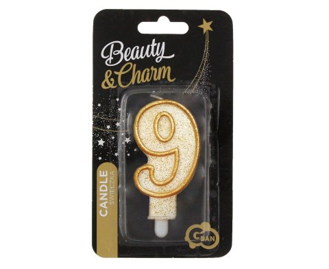 Świeczka cyfra 9 urodziny złoty kontur