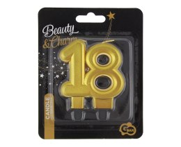 Świeczka liczba 18 złota metaliczna 8cm