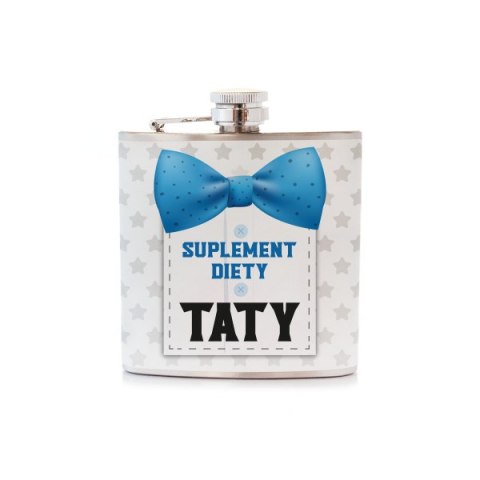Piersiówka ze stali nierdzewnej z napisem "Suplement diety Taty" 180 ml