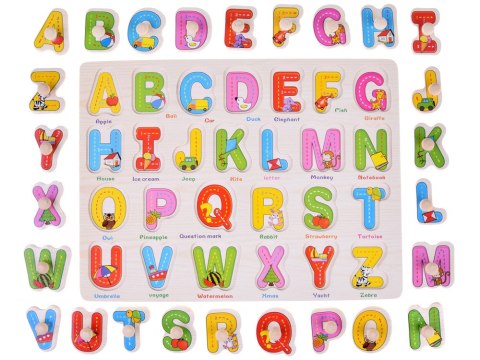 Literki drewniane ABECADŁO drewniane 2w1 + język angielski ZA4751