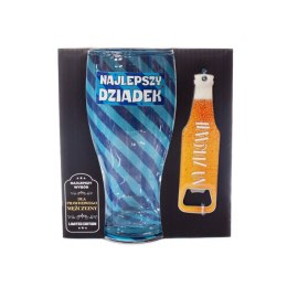 Zestaw 2w1 szklanka do piwa z napisem' Najlepszy Dziadek' z otwieraczem do butelek 