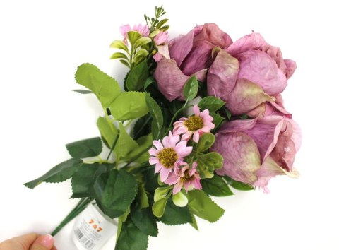 Bukiet RÓŻA wys. 40 cm 7 łodyg (4 główki róży 7x6 cm z dodatkami) FIOLETOWA WT-207A