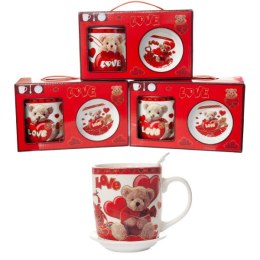 Komplet kubek walentynkowy pokrywka i łyżeczka mix 300 ml