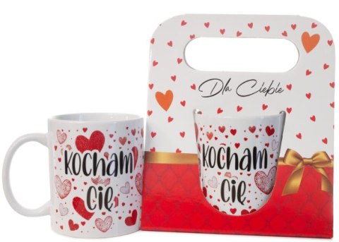 Kubek ceramiczny w ozdobnym opakowaniu z napisem "KOCHAM CIĘ" - serca