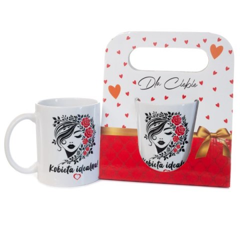 Kubek ceramiczny w ozdobnym opakowaniu z napisem "Kobieta idealna"