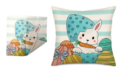 Poszewka na poduszkę 45 x 45cm kremowo - niebieska ZAJĄC POA-103