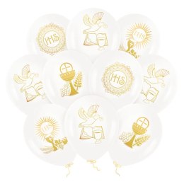 Balony komunijne Komunia Święta biało-złote 12cali 10szt. 400821