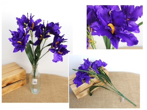 Bukiet 2szt IRYS wys. 50 cm 5 łodyg (kwiat 12 x 6 cm) FIOLETOWY MD-024C