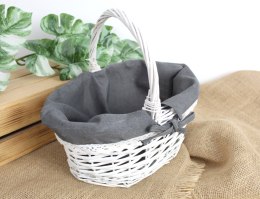 Koszyk wiklinowy owalny wyściełany szarym materiałem BIAŁY LH2369S