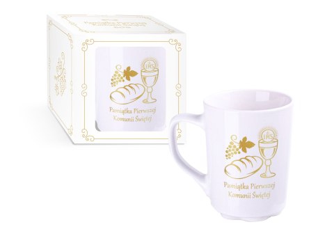 Kubek ceramiczny w kartoniku KOMUNIA KIELICH Z CHLEBEM B2