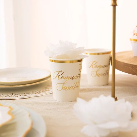 Kubek papierowy Komunia Święta biało-złoty 220 ml 6 szt. 161715