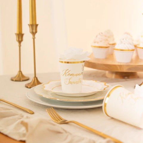 Kubek papierowy Komunia Święta biało-złoty 220 ml 6 szt. 161715