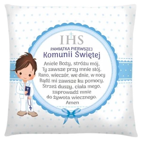 Poduszka Pamiątka I KOMUNII Świętej - Chłopiec Niebieski 3335-KOM4