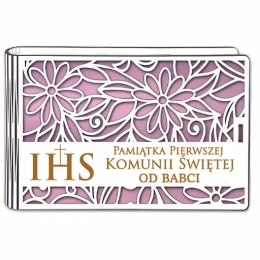 Pudełko na pieniądze banknotówka KOMUNIA - od BABCI - Ażur 3302A-KOM2R-B