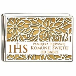 Pudełko na pieniądze banknotówka KOMUNIA - od BABCI - Ażur 3302A-KOM2Z-B