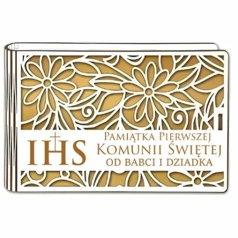 Pudełko na pieniądze banknotówka KOMUNIA - od BABCI i DZIADKA - Ażur 3302A-KOM2Z-BD