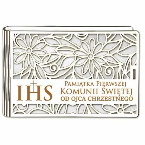 Pudełko na pieniądze banknotówka KOMUNIA - od OJCA CHRZESTNEGO - Ażur 3302A-KOM2B-OC