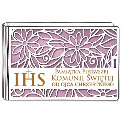 Pudełko na pieniądze banknotówka KOMUNIA - od OJCA CHRZESTNEGO - Ażur 3302A-KOM2R-OC