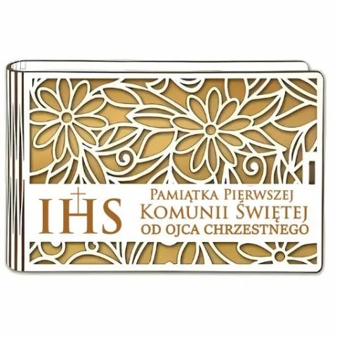 Pudełko na pieniądze banknotówka KOMUNIA - od OJCA CHRZESTNEGO - Ażur 3302A-KOM2Z-OC