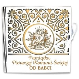 Pudełko na pieniądze kwadrat KOMUNIA - od BABCI - Ażur 3308A-KOM1Z-B