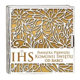 Pudełko na pieniądze kwadrat KOMUNIA - od BABCI - Ażur 3308A-KOM2Z-B