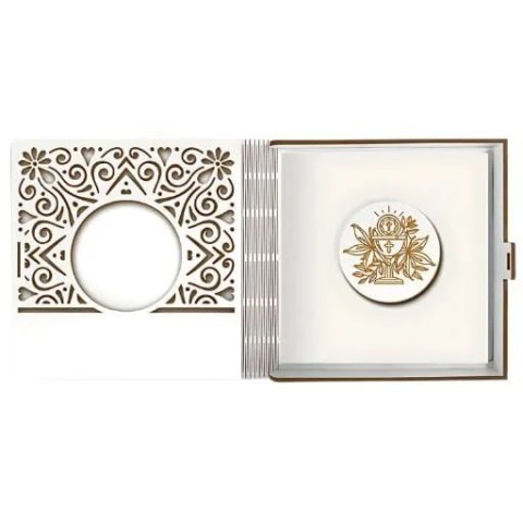 Pudełko na pieniądze kwadrat KOMUNIA - od BABCI i DZIADKA - Ażur 308A-KOM1Z-BD