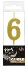 Świeczka piker B&C cyferka 6 metaliczna złota