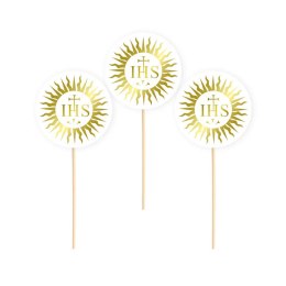 Toppery na tort komunijny IHS hostia biało-złote 6szt. 512287