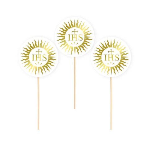 Toppery na tort komunijny IHS hostia biało-złote 6szt. 512287