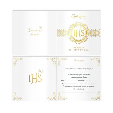 Zaproszenie na komunię biało-złote 10szt. 132593