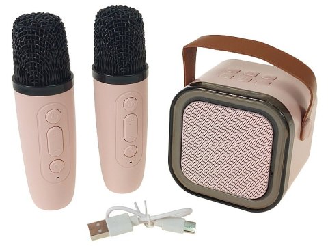 Karaoke, zestaw 2 mikrofonów z głośnikiem bluetooth 8,5 x 8,5 x 7cm z kablem USB