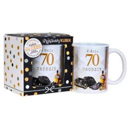 Kubek na 70 urodziny dla mężczyzny (czarne auto)