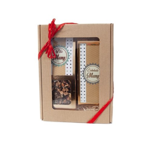 Zestaw prezentowy DLA MAMY Czekolada i Herbata kwiatowa , wzór kropeczki w ozdobnym pudełku z tektury falistej. 17.5 x 23 x 5 cm