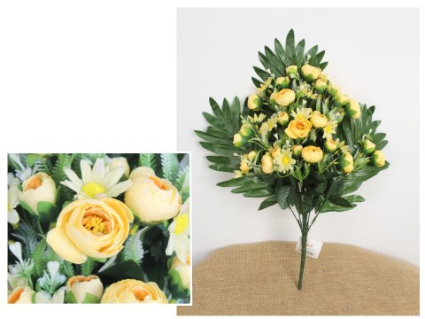 Bukiet PIWONIA, STOKROTKA z dodatkami wys. 53 cm (kwiat 4-2,5 cm) ŻÓŁTA WT-180B